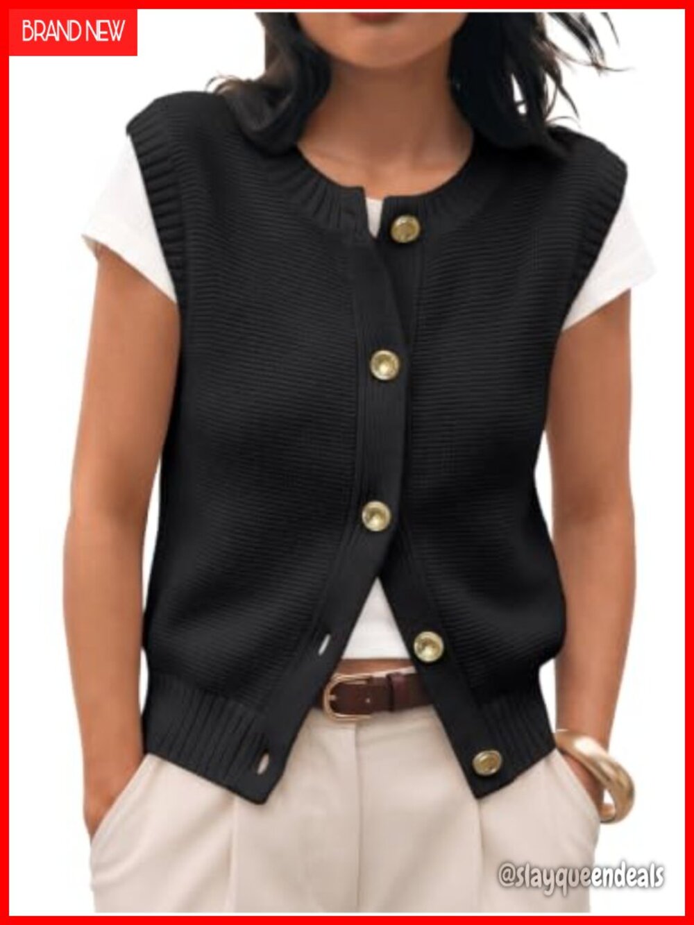 Women's Button Down Sweater Vest Cotton Acrylic Sleeveless Work